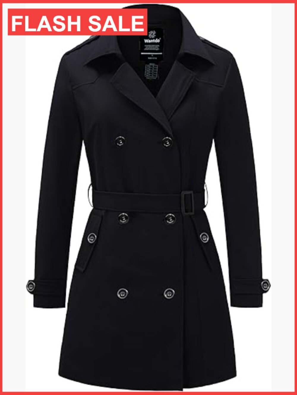 Waterproof Trench Coat Classic Lapel Double-Breasted with Belt